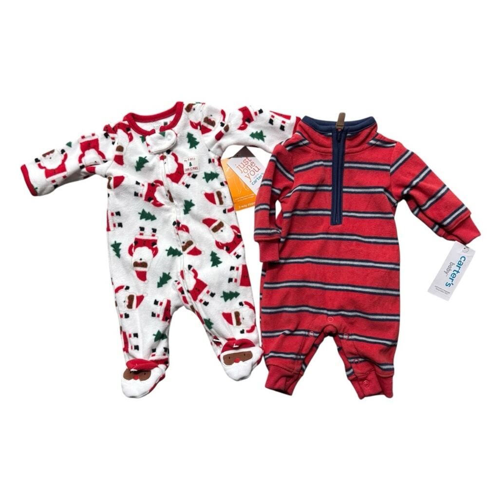 Carter's Baby Christmas Santa Footie Pajamas Striped Fleece Jumpsuit Newborn NEW